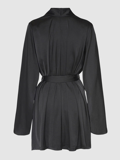 House of Desire Brigeta Short Satin Robe Black