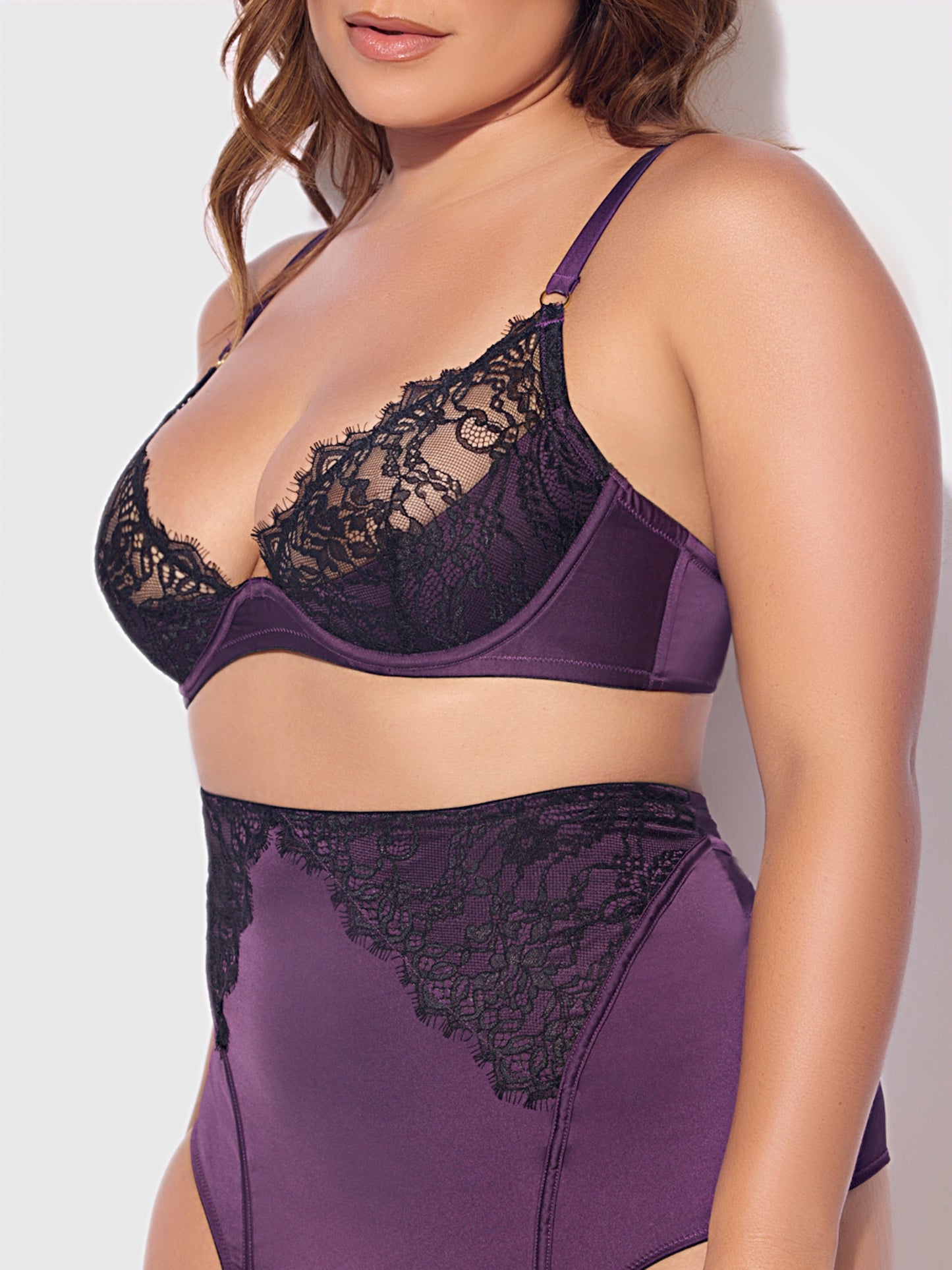 House of Desire Jocelyn Lace & Satin Demi Bra Half Skirt & G-String Bra Set