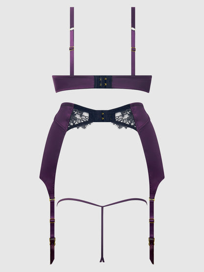 House of Desire Jocelyn Lace & Satin Demi Bra Half Skirt & G-String Bra Set