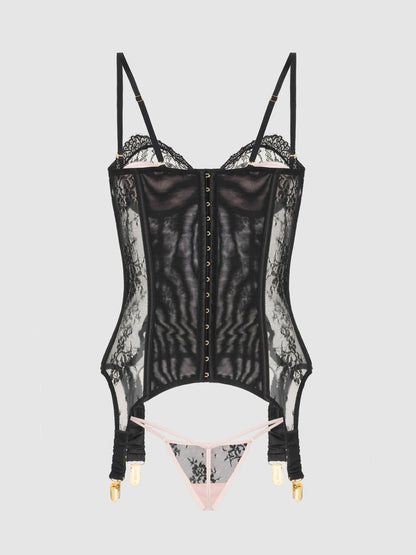 House of Desire Jocelyn Lace & Satin Underwire Corset & G-String Set