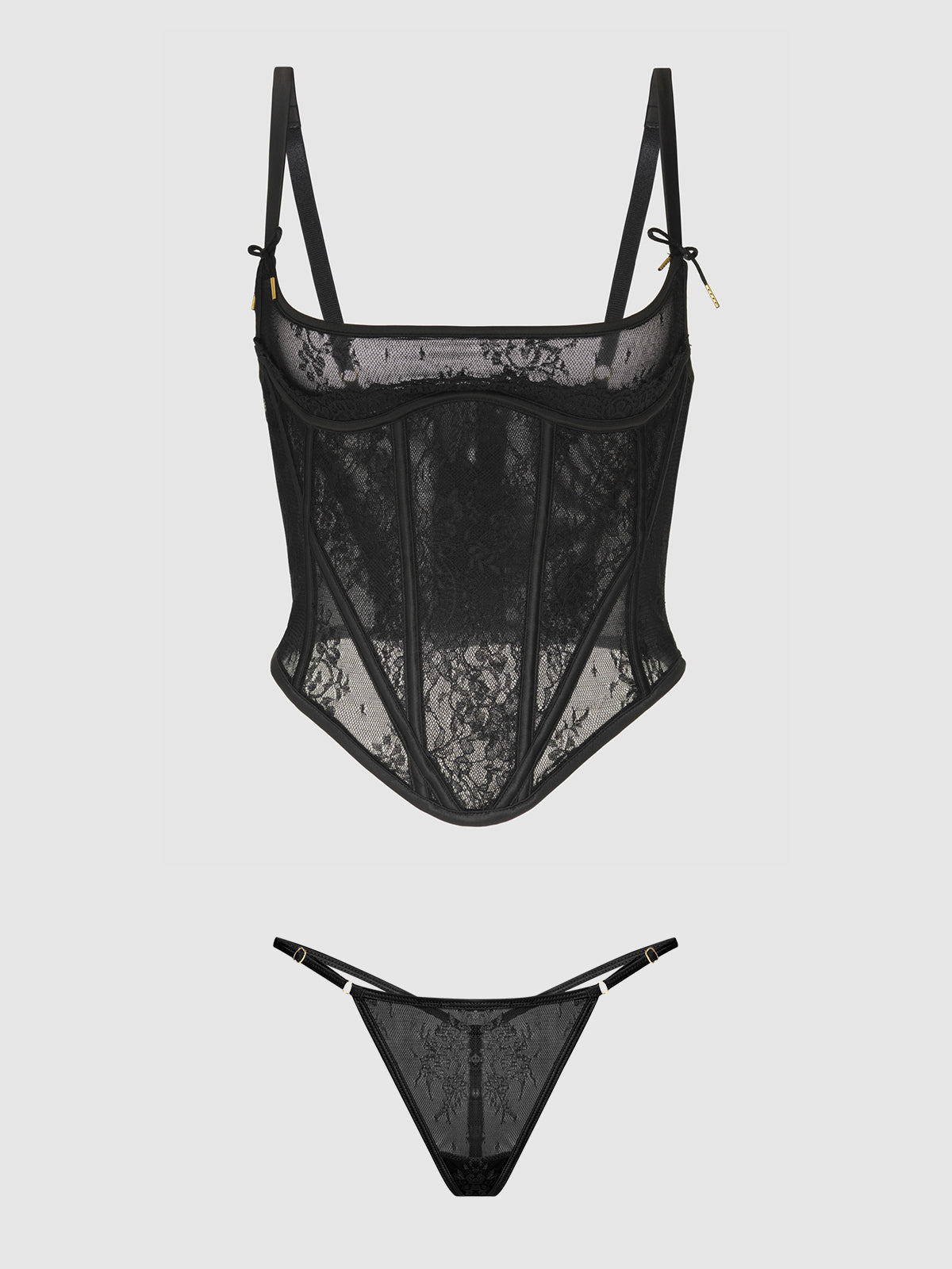 House of Desire Jocelyn Cinching Lace Underwire Bustier Set Black