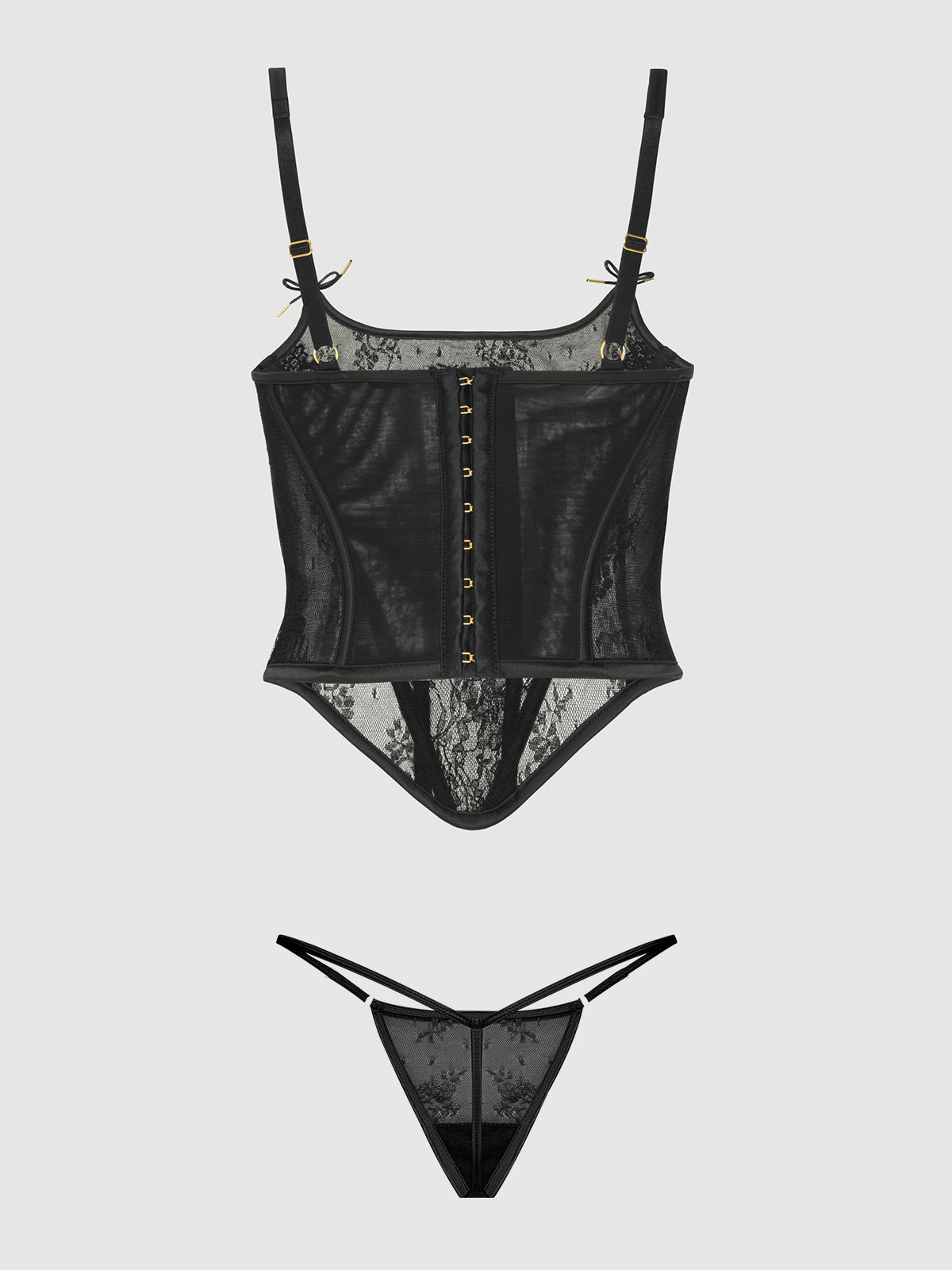 House of Desire Jocelyn Cinching Lace Underwire Bustier Set Black