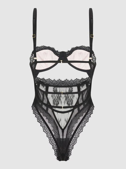 House of Desire Jocelyn Satin & Lace Underwire Teddy