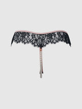 House of Desire Jocelyn Lace & Pearl Crotchless Thong Black/Light Pink