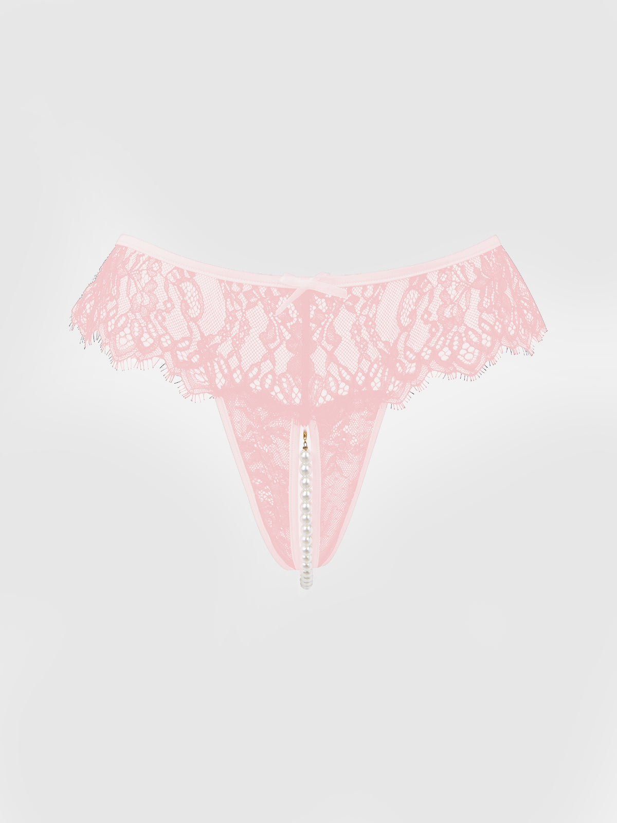 House of Desire Jocelyn Lace & Pearl Crotchless Thong Light Pink