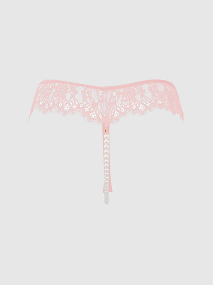 House of Desire Jocelyn Lace & Pearl Crotchless Thong Light Pink