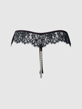 House of Desire Jocelyn Lace & Pearl Crotchless Thong Purple/Black
