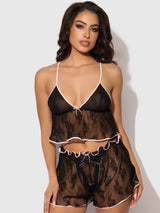 House of Desire Flouncy Lace Cami & Short Sleep Set Black
