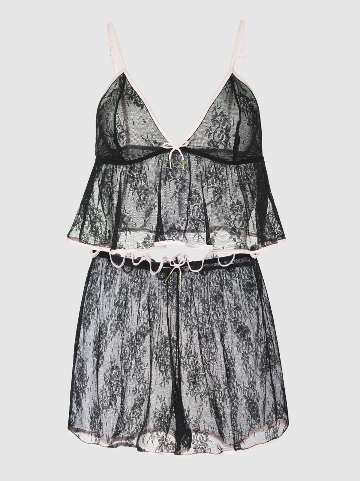 House of Desire Flouncy Lace Cami & Short Sleep Set Black