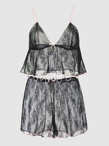 House of Desire Flouncy Lace Cami & Short Sleep Set Black