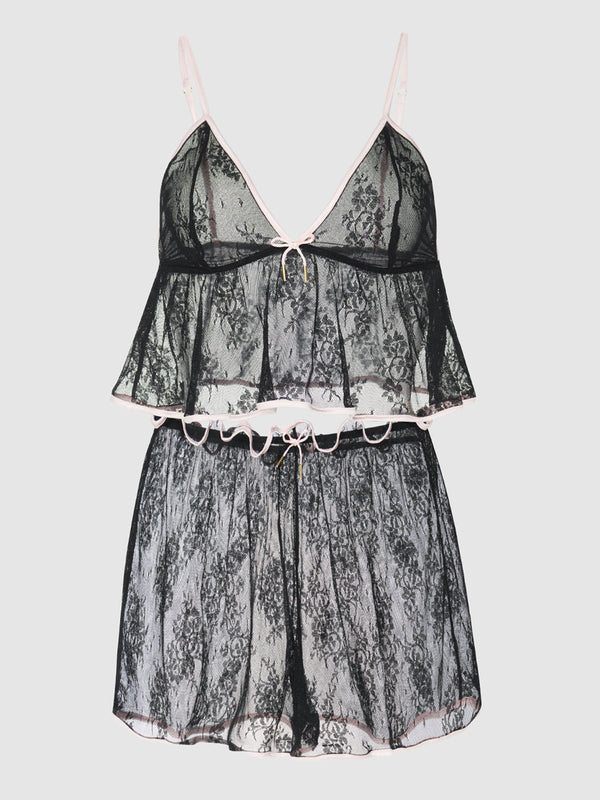House of Desire Flouncy Lace Cami & Short Sleep Set Black