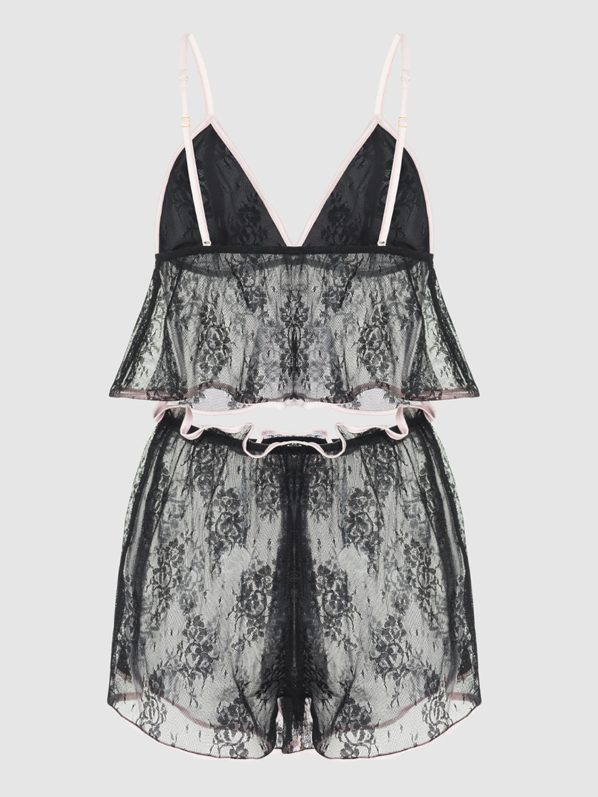 House of Desire Flouncy Lace Cami & Short Sleep Set Black