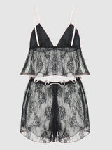 House of Desire Flouncy Lace Cami & Short Sleep Set Black