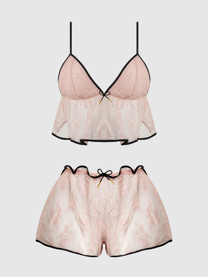 House of Desire Flouncy Lace Cami & Short Sleep Set Light Pink
