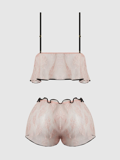 House of Desire Flouncy Lace Cami & Short Sleep Set Light Pink