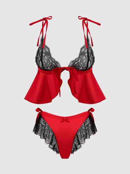 House of Desire Jocelyn Drop-Off Cami & Shortie Sleep Set Red