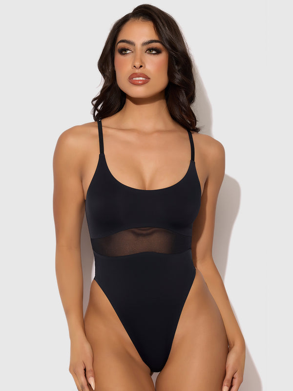 House of Desire Katrina Micro & Mesh High Hip Shaping Bodysuit Black