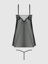 House of Desire Bella Lace & Mesh Babydoll & G-string Set Black