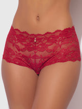 House of Desire Bella Lace Crotchless Cheeky Crimson Red