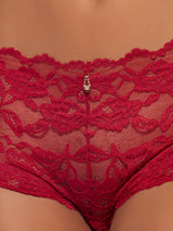House of Desire Bella Lace Crotchless Cheeky Crimson Red