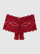 House of Desire Queen Bella Lace Crotchless Cheeky Crimson Red
