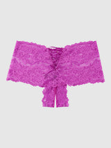 House of Desire Bella Lace Crotchless Cheeky Fuchsia Pink
