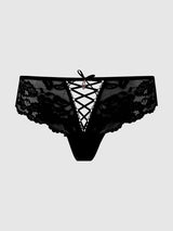 House of Desire Bella Lace Up Front Lace Tanga Black