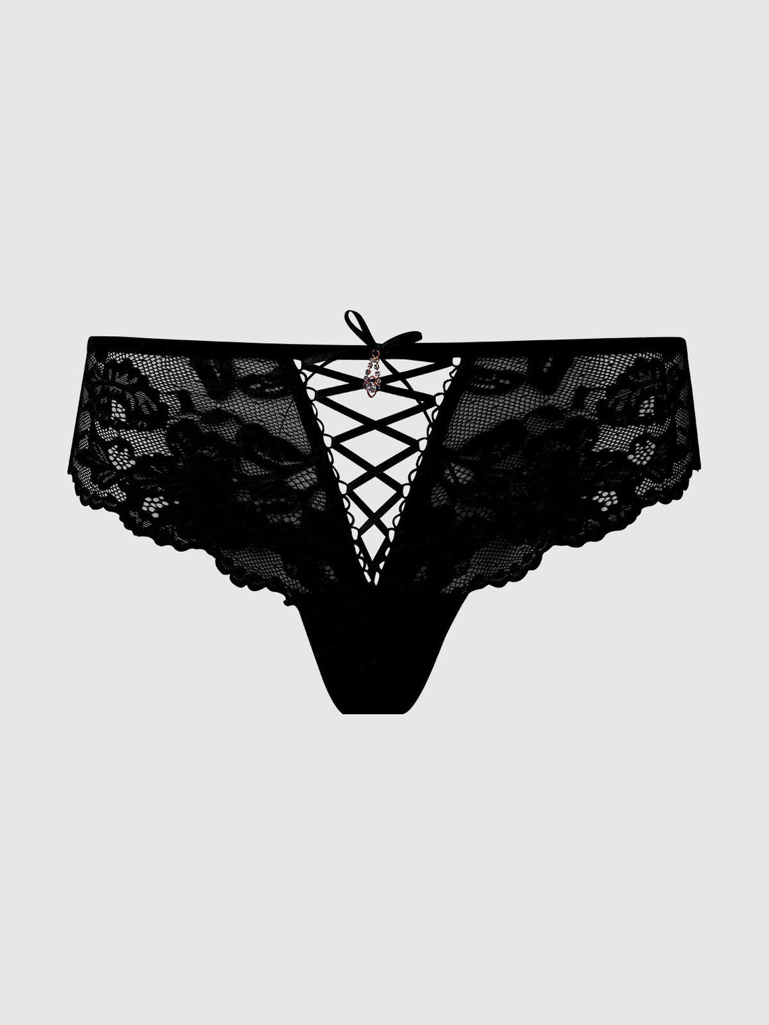 House of Desire Queen Bella Lace Up Front Lace Tanga Black
