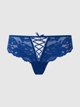 House of Desire Queen Bella Lace Up Front Lace Tanga Cobalt Blue