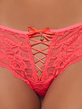 House of Desire Bella Lace Up Front Lace Tanga Coral