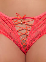 House of Desire Bella Lace Up Front Lace Tanga Coral