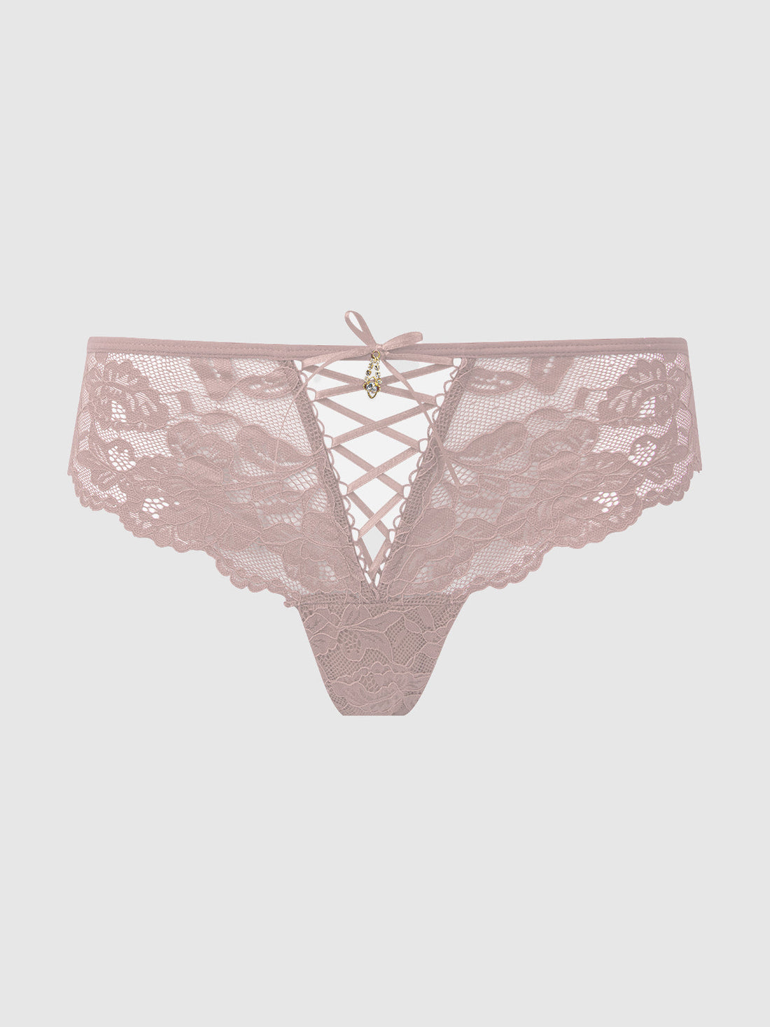 House of Desire Bella Lace Up Front Lace Tanga Rose Dust