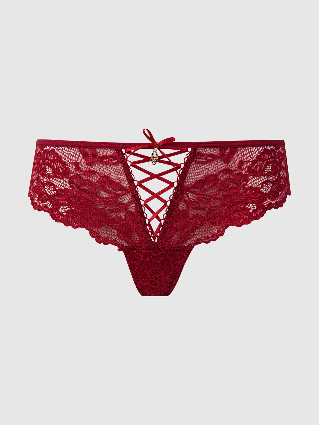 House of Desire Queen Bella Lace Up Front Lace Tanga Crimson Red