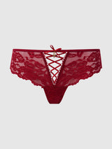 House of Desire Queen Bella Lace Up Front Lace Tanga Crimson Red