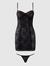 House of Desire Savannah Lace Push Up Chemise & G-string Set Black