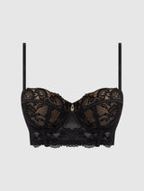 House of Desire Savannah Lace Longline Push Up Balconette Bra Black/ Rugby Tan