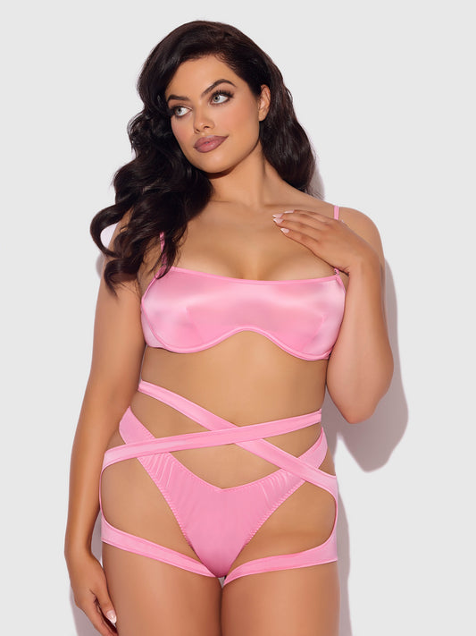 House of Desire Zoe Oil Slick Bra Set Bubblegum Pink