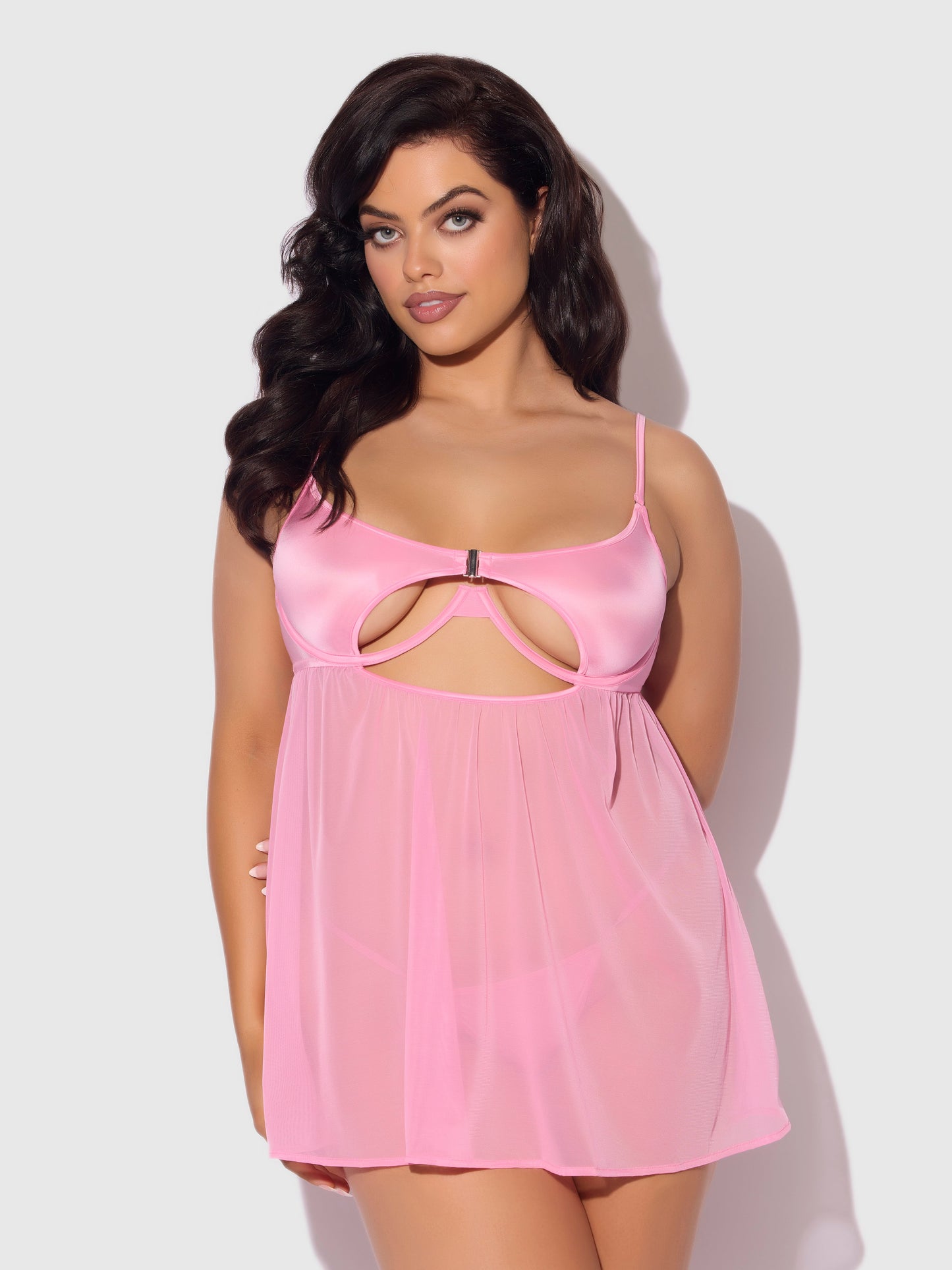 House of Desire Zoe Oil Slick Openable Cup Underwire Babydoll Set Bubblegum Pink