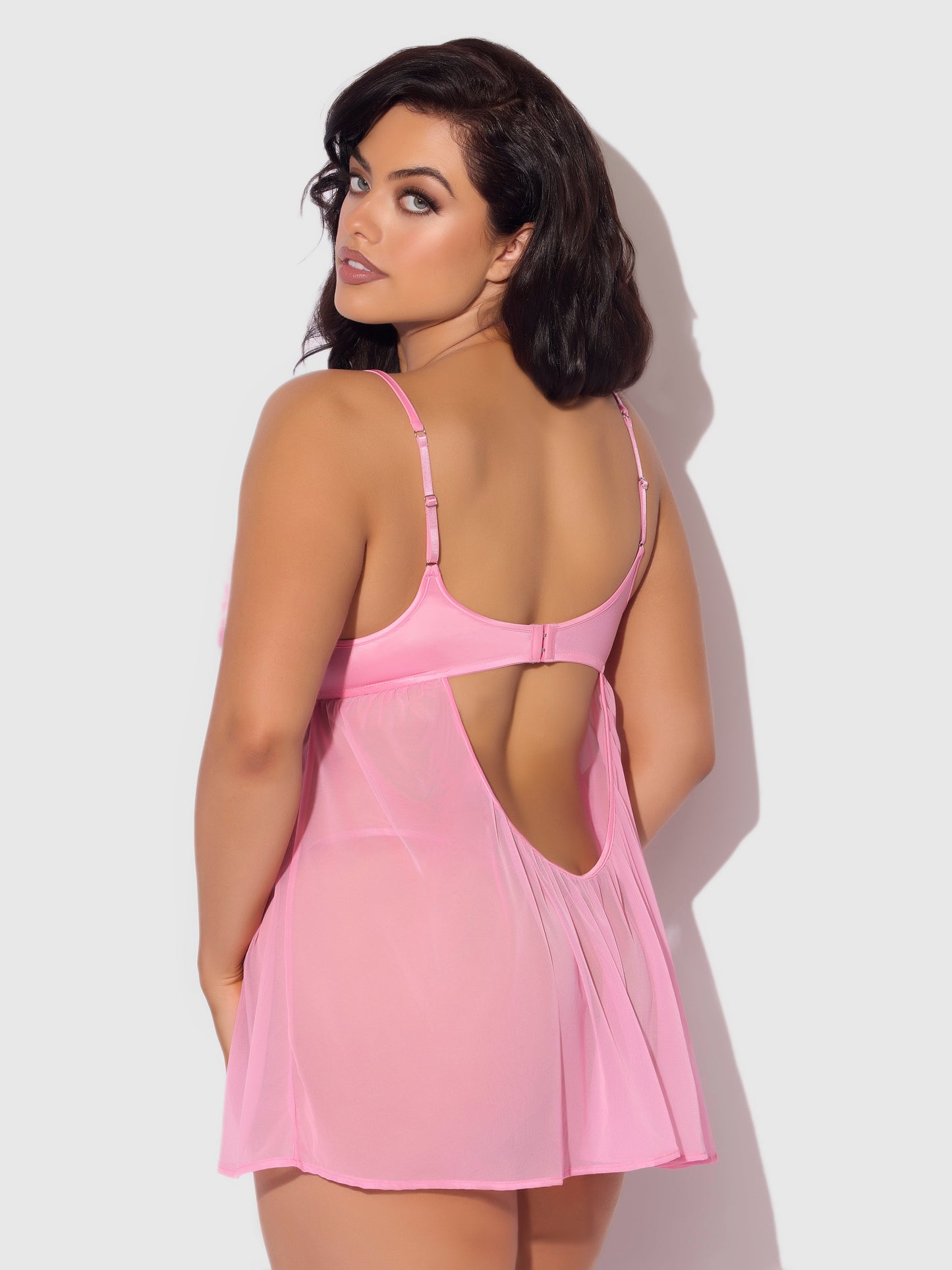 House of Desire Zoe Oil Slick Openable Cup Underwire Babydoll Set Bubblegum Pink