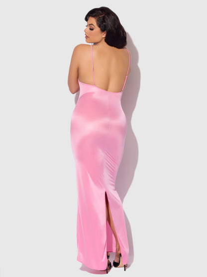 House of Desire Zoe Oil Slick Maxi Gown Bubblegum Pink