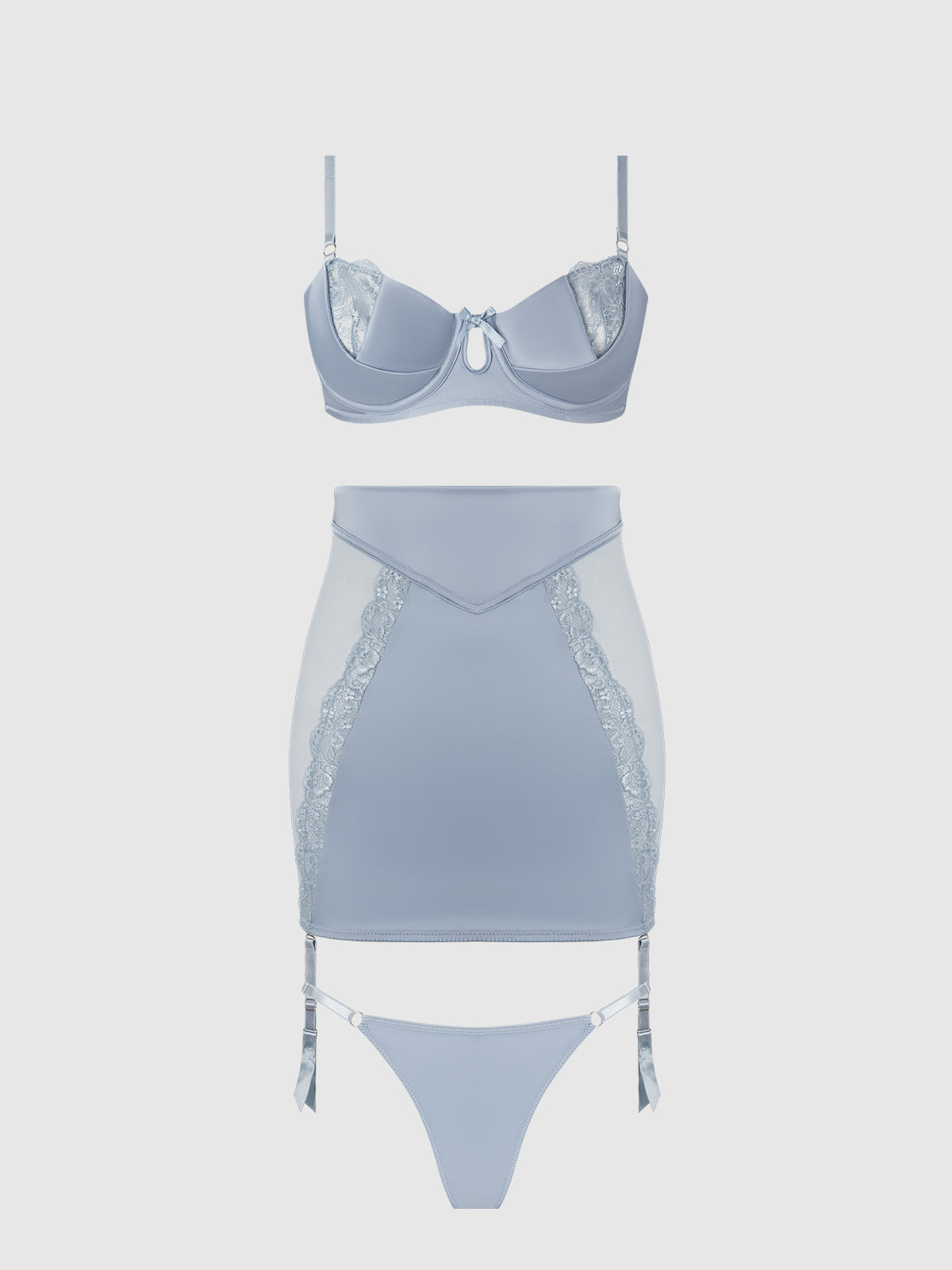 House of Desire Sienna Satin & Lace Bra, Backless Skirt & Tanga Set