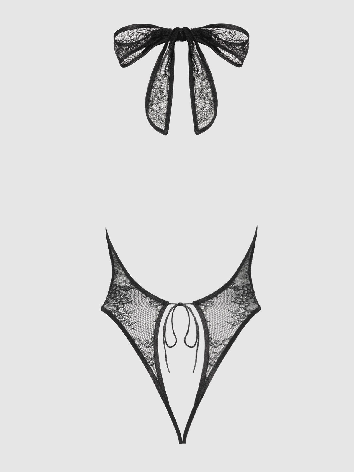House of Desire Kiki Lace Plunge Halter Teddy Black