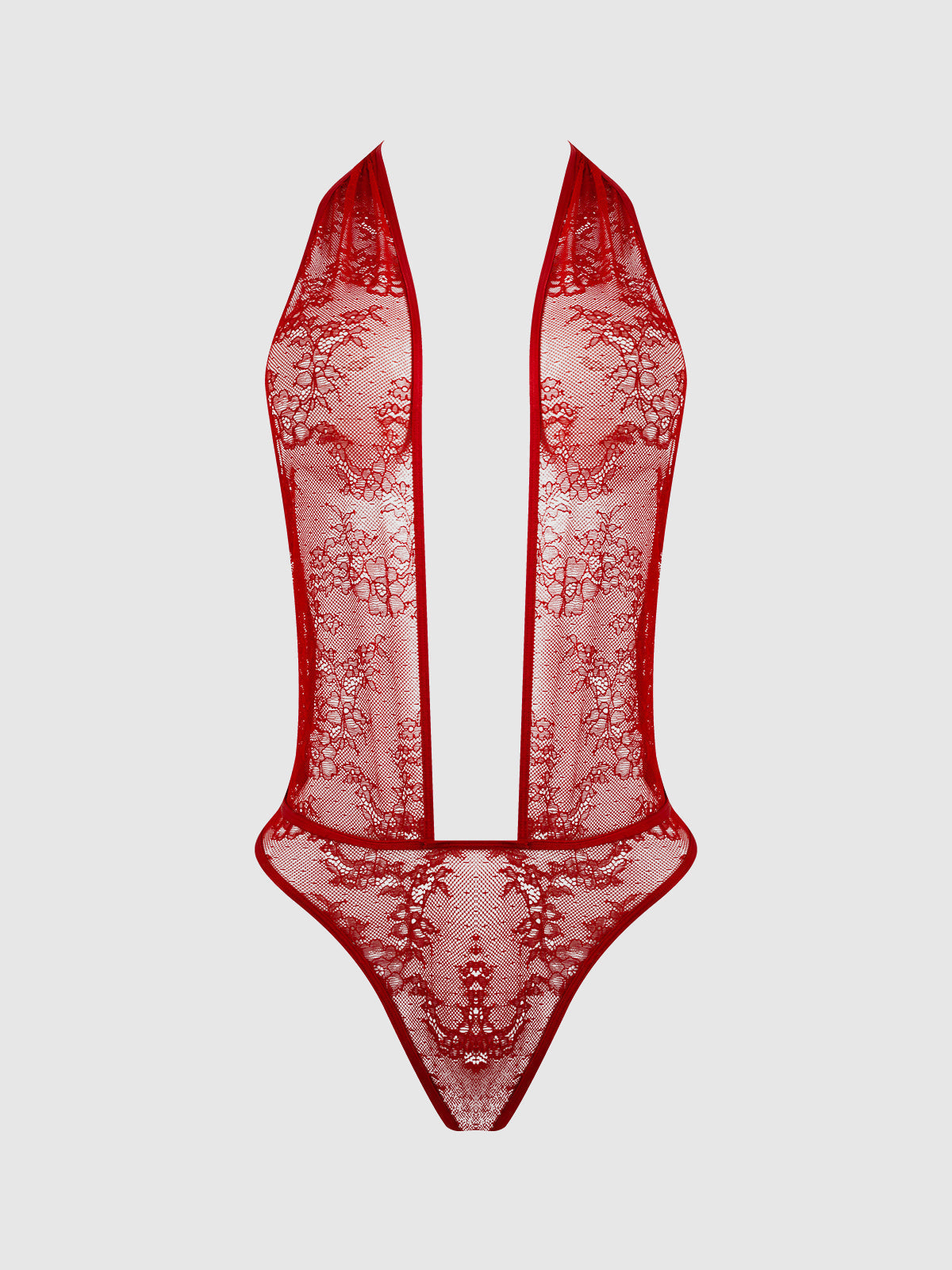 House of Desire Kiki Lace Plunge Halter Teddy Crimson Red