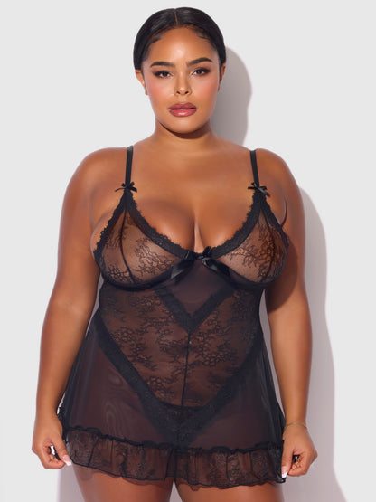 House of Desire Kiki Lace Babydoll Set Black