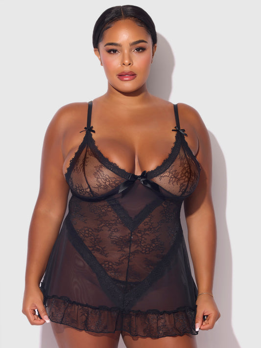 House of Desire Kiki Lace Babydoll Set Black