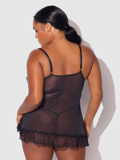 House of Desire Kiki Lace Babydoll Set Black