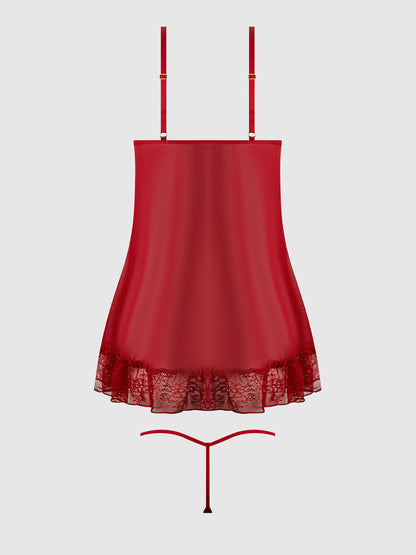 House of Desire Kiki Lace Babydoll Set Crimson Red