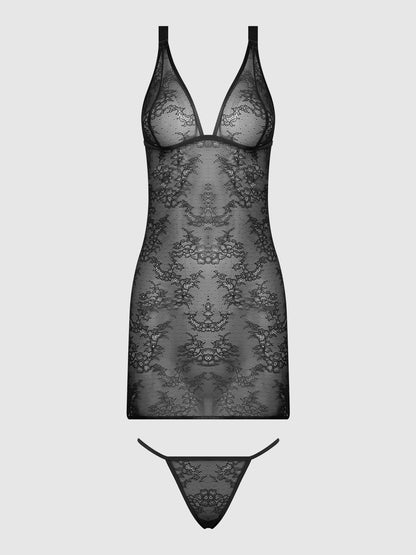 House of Desire Kiki Lace Chemise Open Strappy Caged Back Black