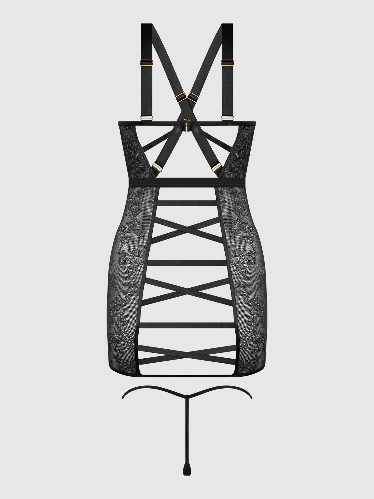 House of Desire Kiki Lace Chemise Open Strappy Caged Back Black