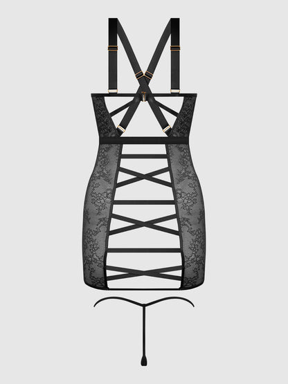 House of Desire Kiki Lace Chemise Open Strappy Caged Back Black